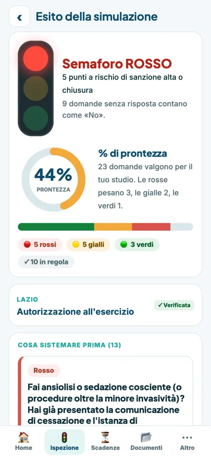 App: semaforo rosso con la % di prontezza