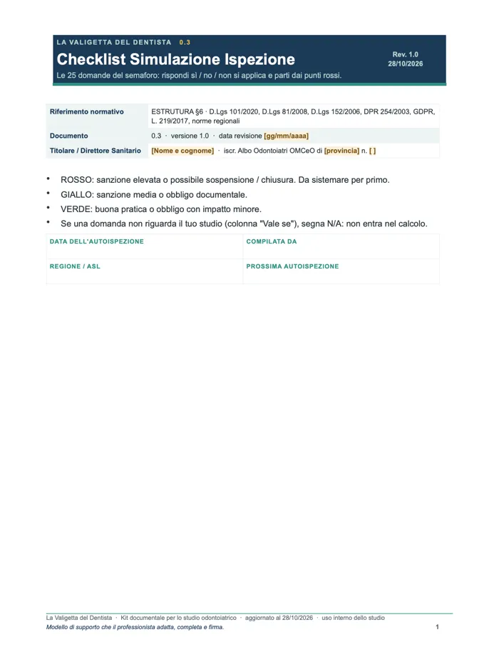 Checklist Simulazione Ispezione (Word e PDF)