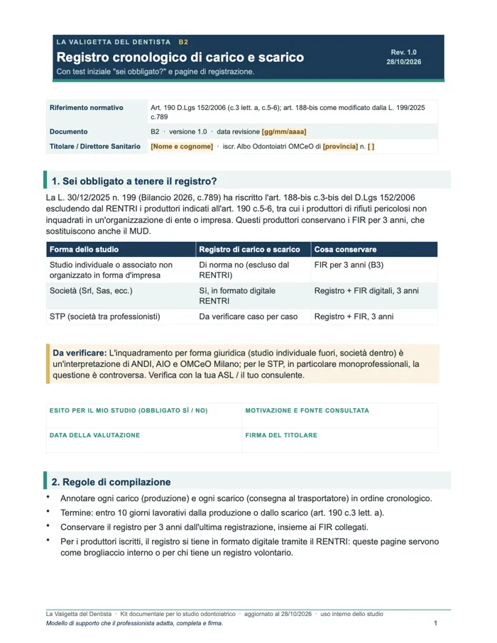 Registro cronologico di carico e scarico (Word e PDF)