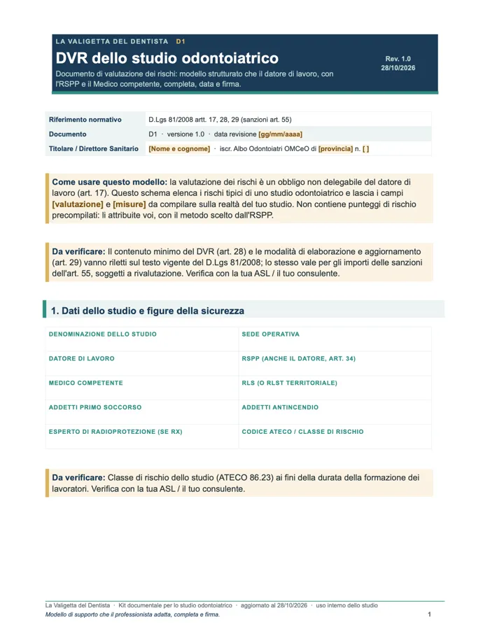 DVR dello studio odontoiatrico (Word e PDF)